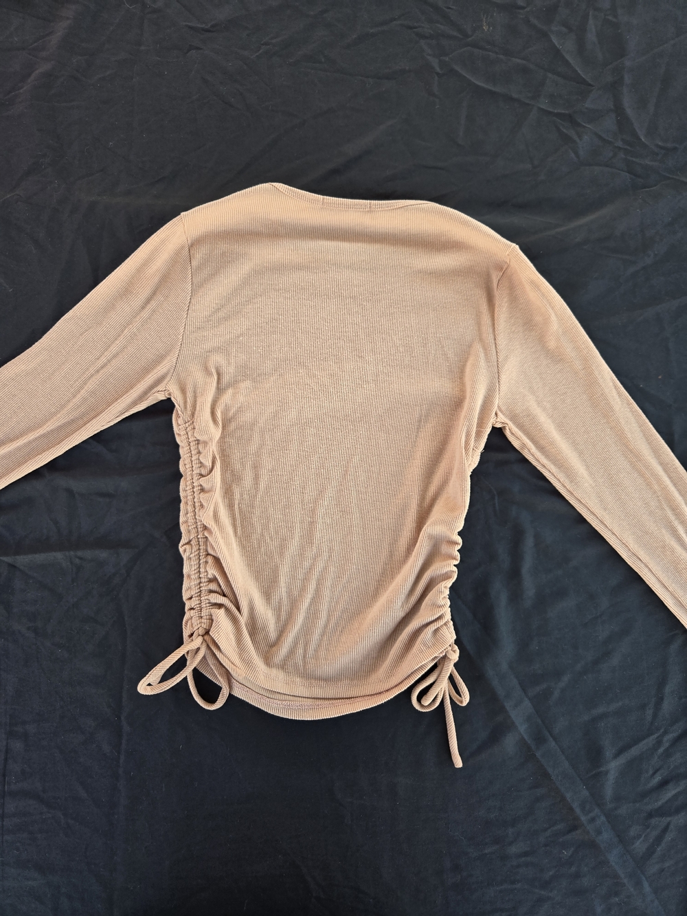Active USA Long-Sleeve Side Ruched Top in Beige